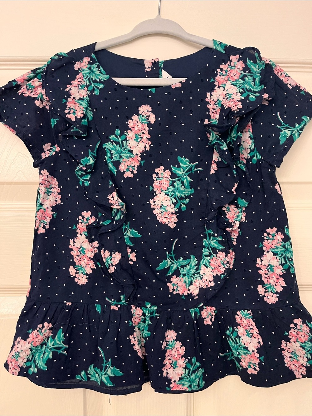 Janie and Jack Navy Floral Ruffle Peplum Blouse